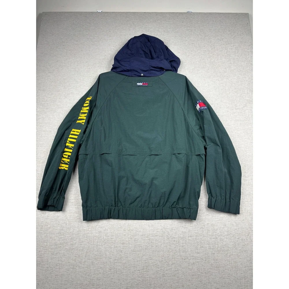Vintage Tommy Hilfiger Windbreaker Jacket Green XL Spellout Logo 90s Sailing